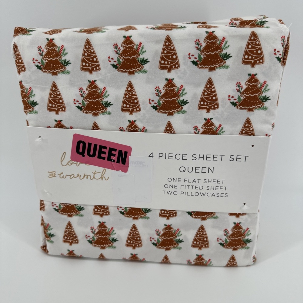 Love & Warmth Gingerbread Cookie Tree Queen Size‎ Sheet Set Christmas 2024 4 Pc